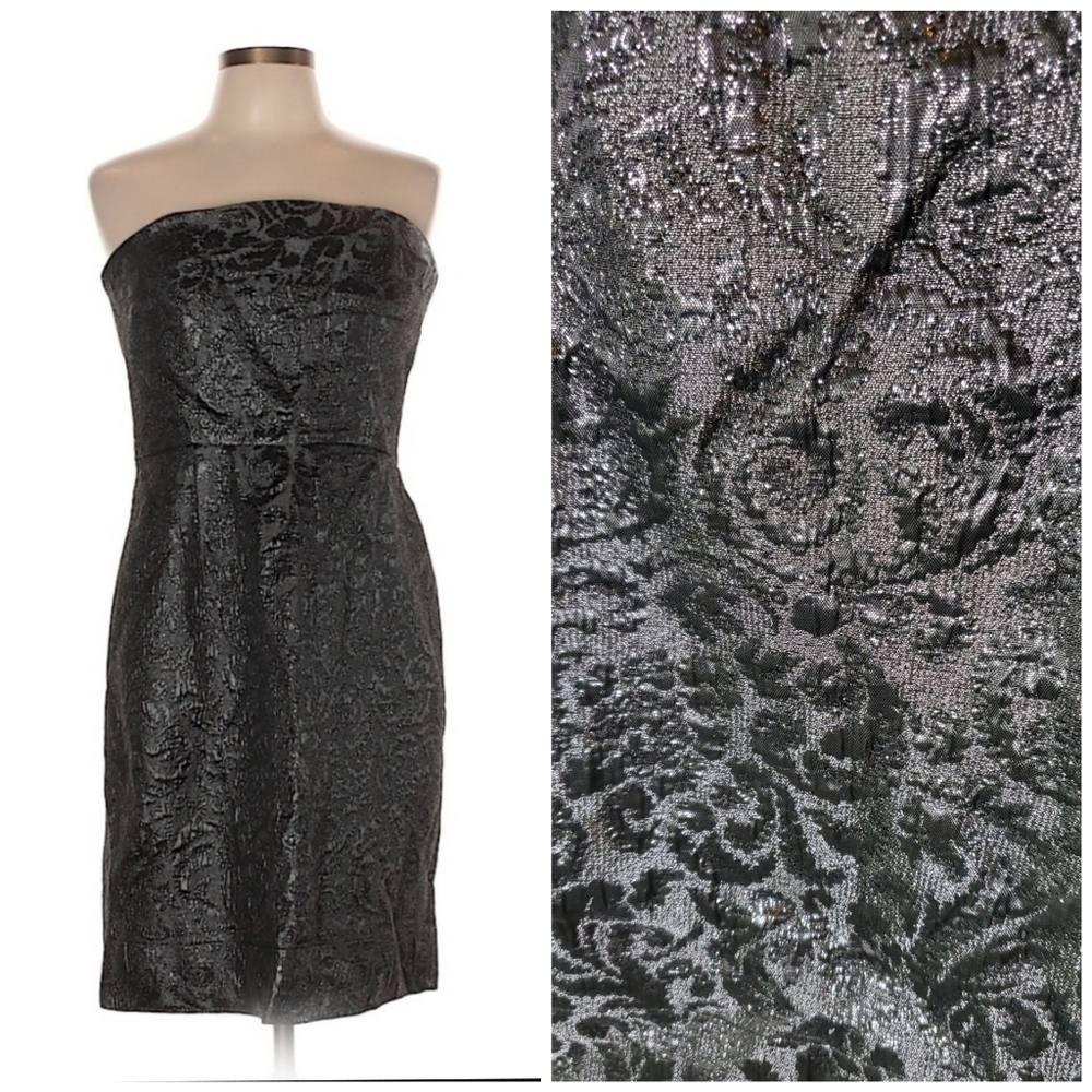 ✨ Shoshanna Classic Dark Grey Strapless Dress ✨Size 12 ✨ Elegant Textured Luxe